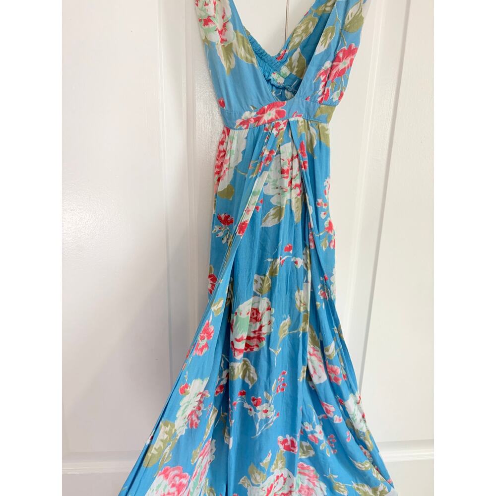 Faithfull The Brand Blue Floral Strappy Maxi Dress Women’s Size 6 100% Rayon - Picture 2 of 14